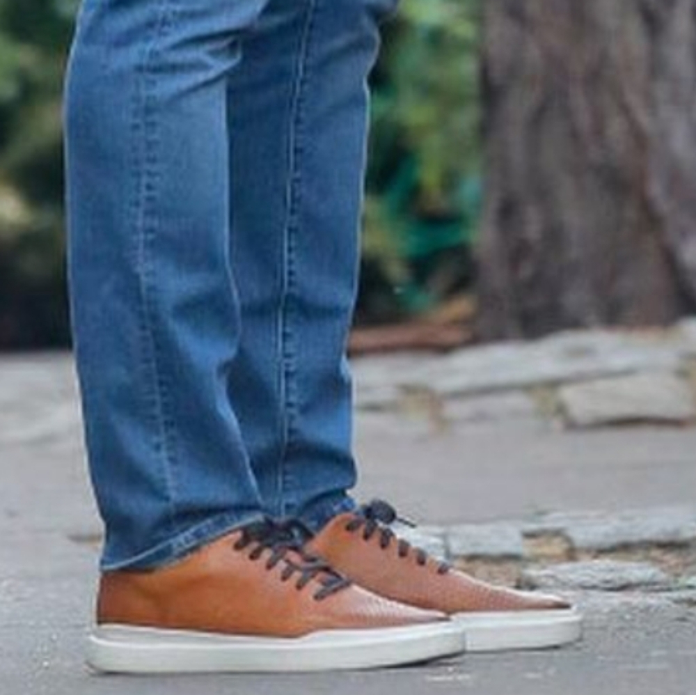 Alphakilo Plain Toe Cognac Brown Leather Sneaker